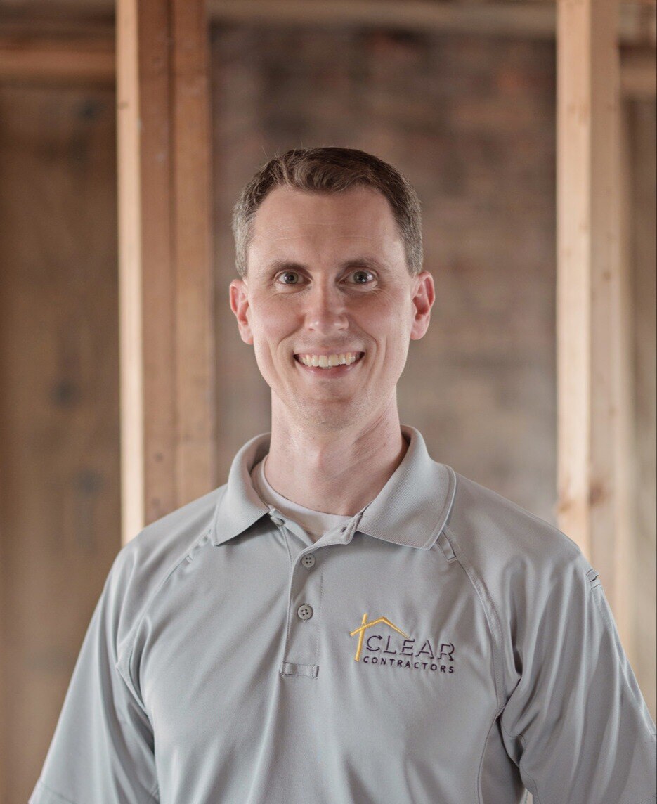 Vince Hausmann of Clear Contractors in a branded shirt at a job site in Northwest Indiana